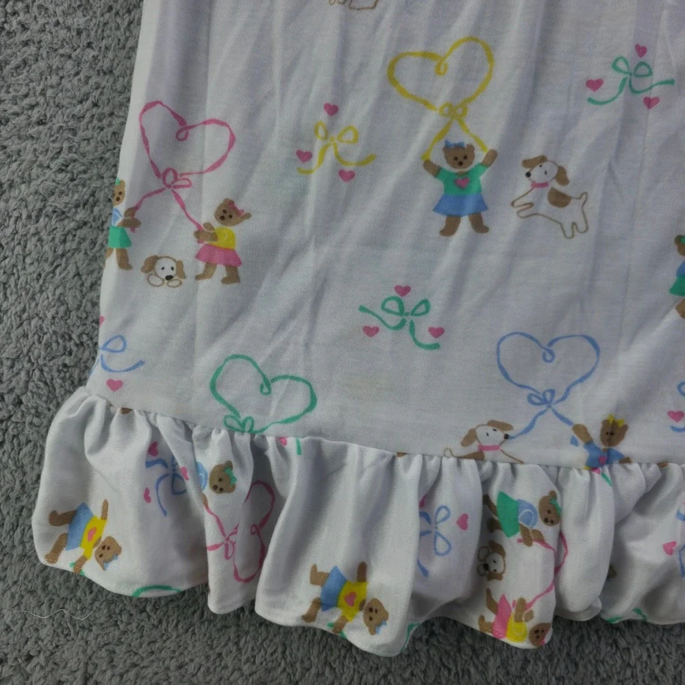 Kid Duds Vintage Girls Nightgown Size 6 White Bear Puppy Lace Ruffle 90s